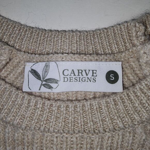 Carve Designs Beige Wool Blend Chunky Crewneck Sweater w/ Zippers Sz S - Picture 3 of 8